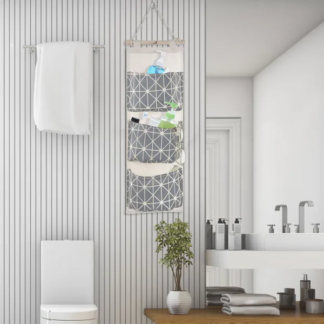 Wall Mounted Hanging Storage Bag with 3 Pockets, Grey
