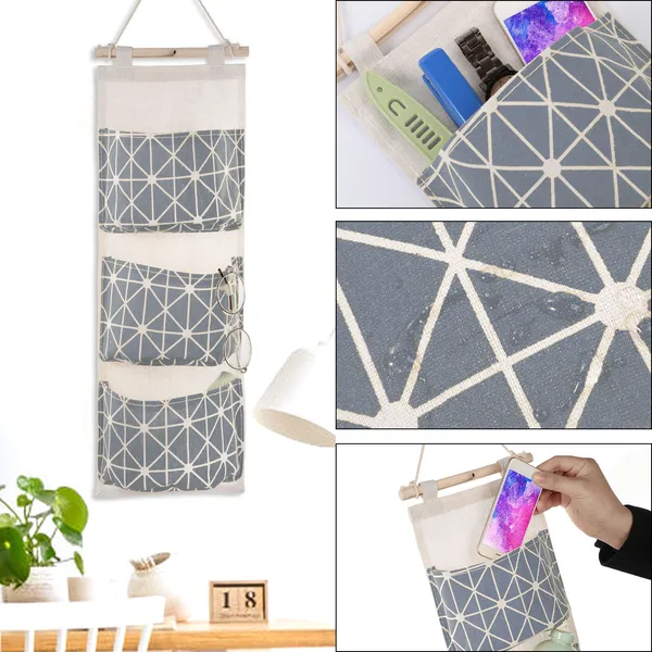 Hanging Wall and Closet Organizer with 3 Pockets, Grey - Image 4