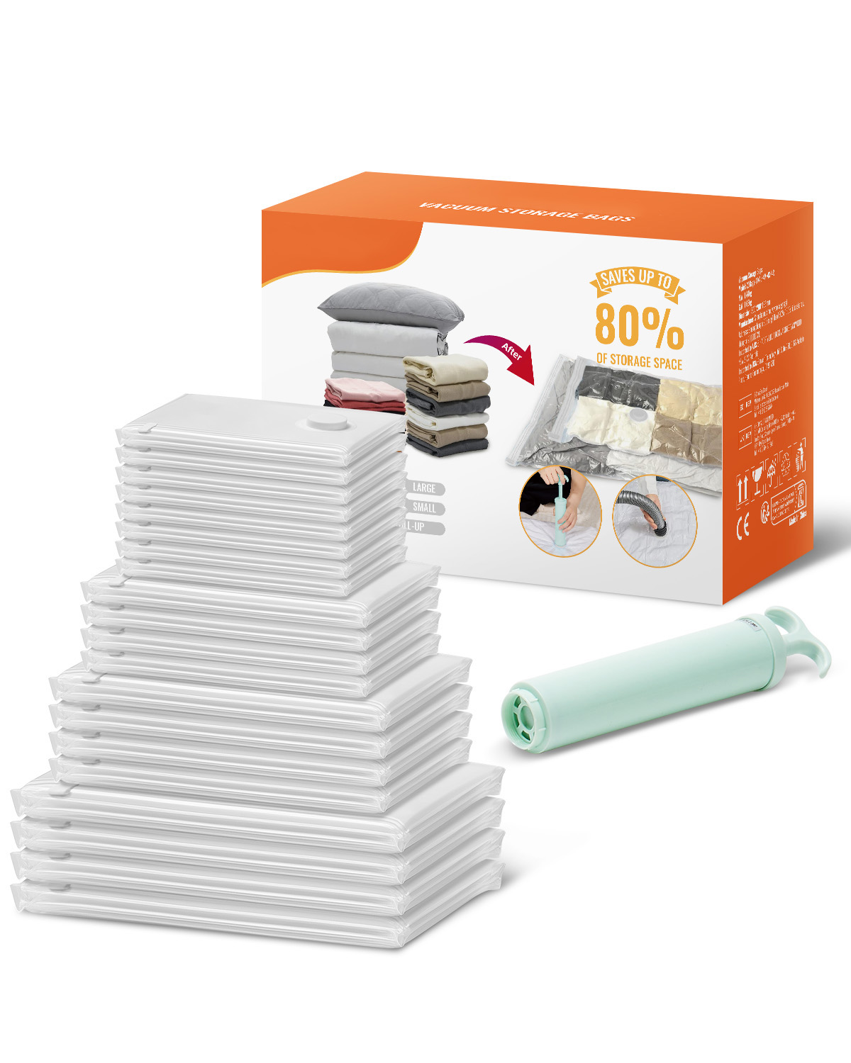20 Pack Vacuum Storage Bags with Hand Pump - Image 3