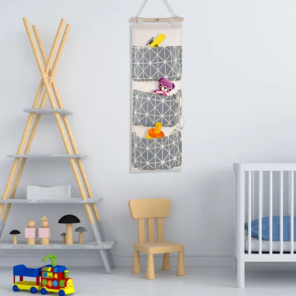 Hanging Wall and Closet Organizer with 3 Pockets, Grey - Image 2